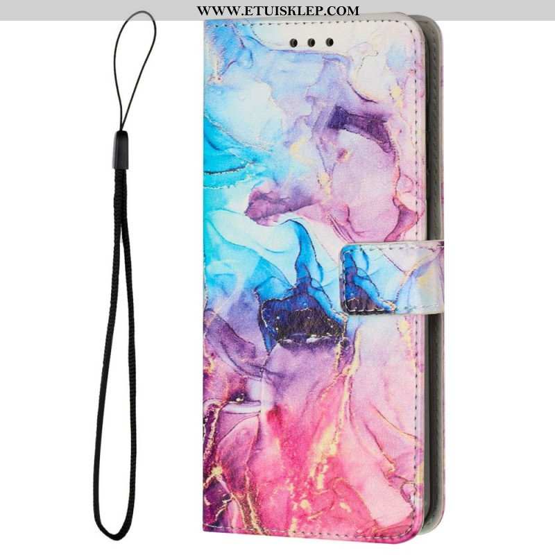 Etui Folio do Samsung Galaxy M13 Marmur Ze Smyczą